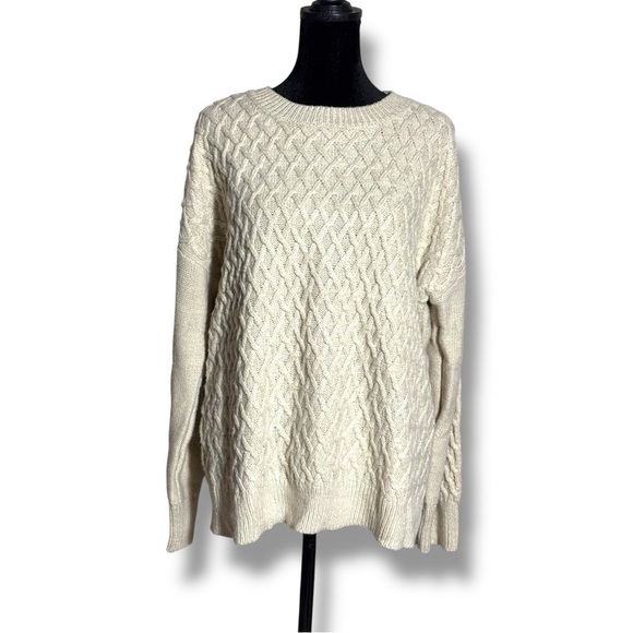 St. John’s Bay Cozy Relaxed Fit Crewneck Lightweight Cream Knit Sweater - Picture 3 of 16